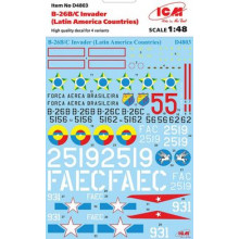 Сборная модель: 1:48 Декаль для B-26B/C Invader, 4 варианта: ВВС Бразилии, Колумбии, Кубы D4803 ICM