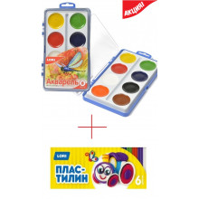 Краска акварельная (большая) 8 цветов + пластилин в подарок Акв-002 Lori