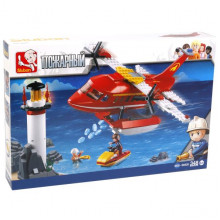 КОНСТРУКТОР ПЛАСТ. ВЕРТОЛЕТ ПОЖАРНЫЙ С ФИГУРКАМИ, 348ДЕТ. 42,5*28*6,7СМ M38-B0629 Sluban